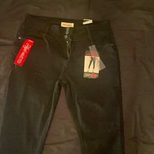 High waisted red bottom jeans.